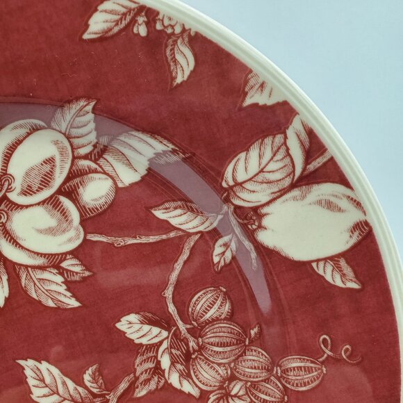 Waverly Garden Room Fruit Toile Salad Plates Dark Red Plates Cream Fruit Leaves - Picture 3 of 6